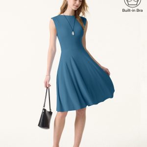SkinKiss Boatneck Wide Shoulder Bra Dress with Pockets