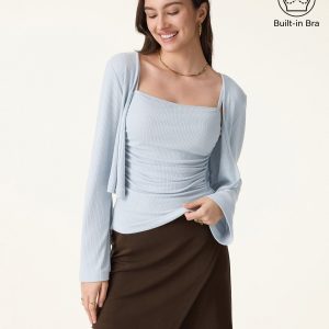 2Pcs Set Bell Sleeve Cardigan & Adjustable Spaghetti Bra Tank