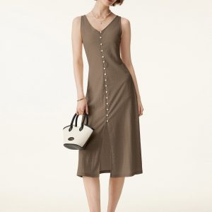 Multi-wear V-neck Button Front Midi Vest Dress