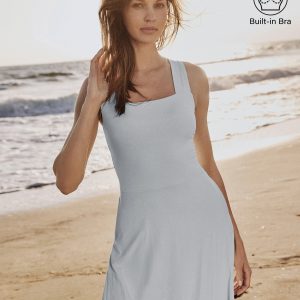 Flowy Square Neck Wide Straps Midi Bra Dress with Pockets