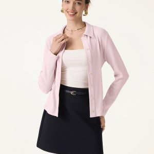 Stretch Cotton Textured Knit Button-Front Cardigan