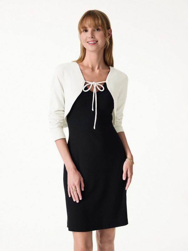 Textured Summer Cropped Cardigan with Tie