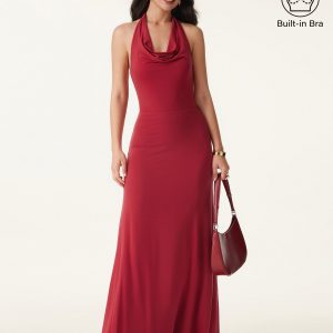 Stunning Cowl Neck Flared Maxi Bra Dress