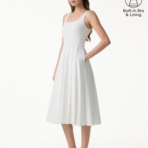 Stretch Cotton Polka Dot Square Neck Midi Bra Dress with Pockets Limited Edition
