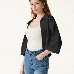 Soft Stretch Collared Button-Up Shirt Cardigan