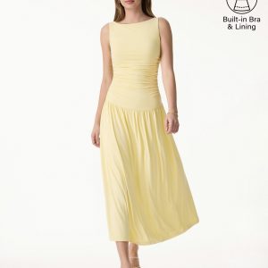 SkinKiss Cooling Boatneck Ruched Midi Bra Dress