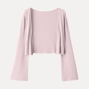 Soft Bell Sleeve Millennial Pink Cropped Cardigan