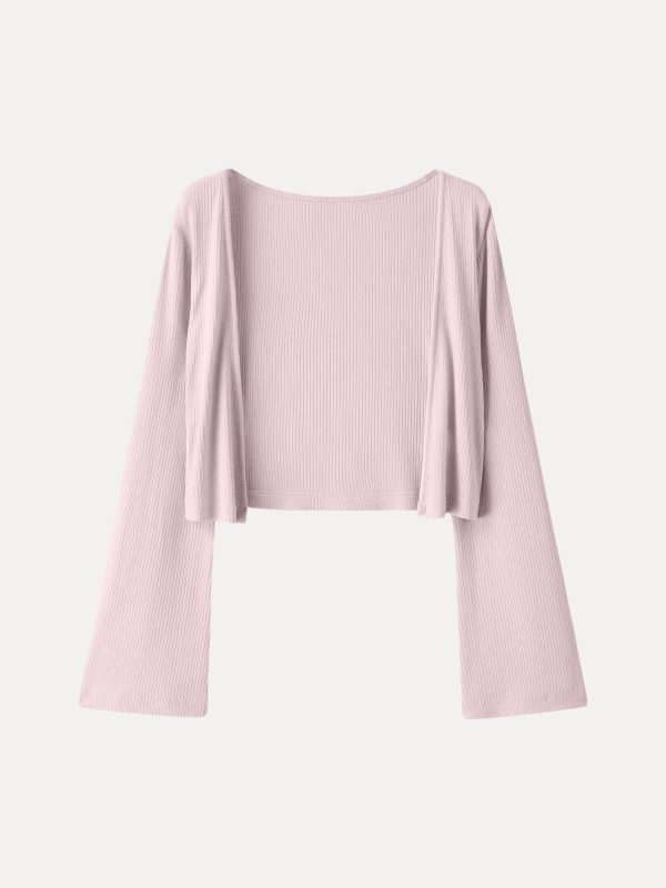 Soft Bell Sleeve Millennial Pink Cropped Cardigan