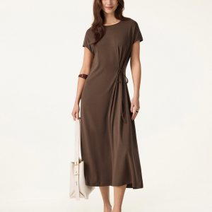 Cotton Lyocell Easy Airy Midi Dress with Self-Tie
