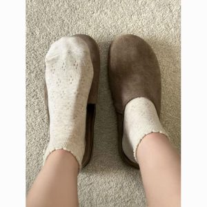 Ruffle Trim Dotted Ankle Socks for Women, Light Grey Tiny Polka Dot Cotton Socks, Cute Frill Socks for Clogs Mules